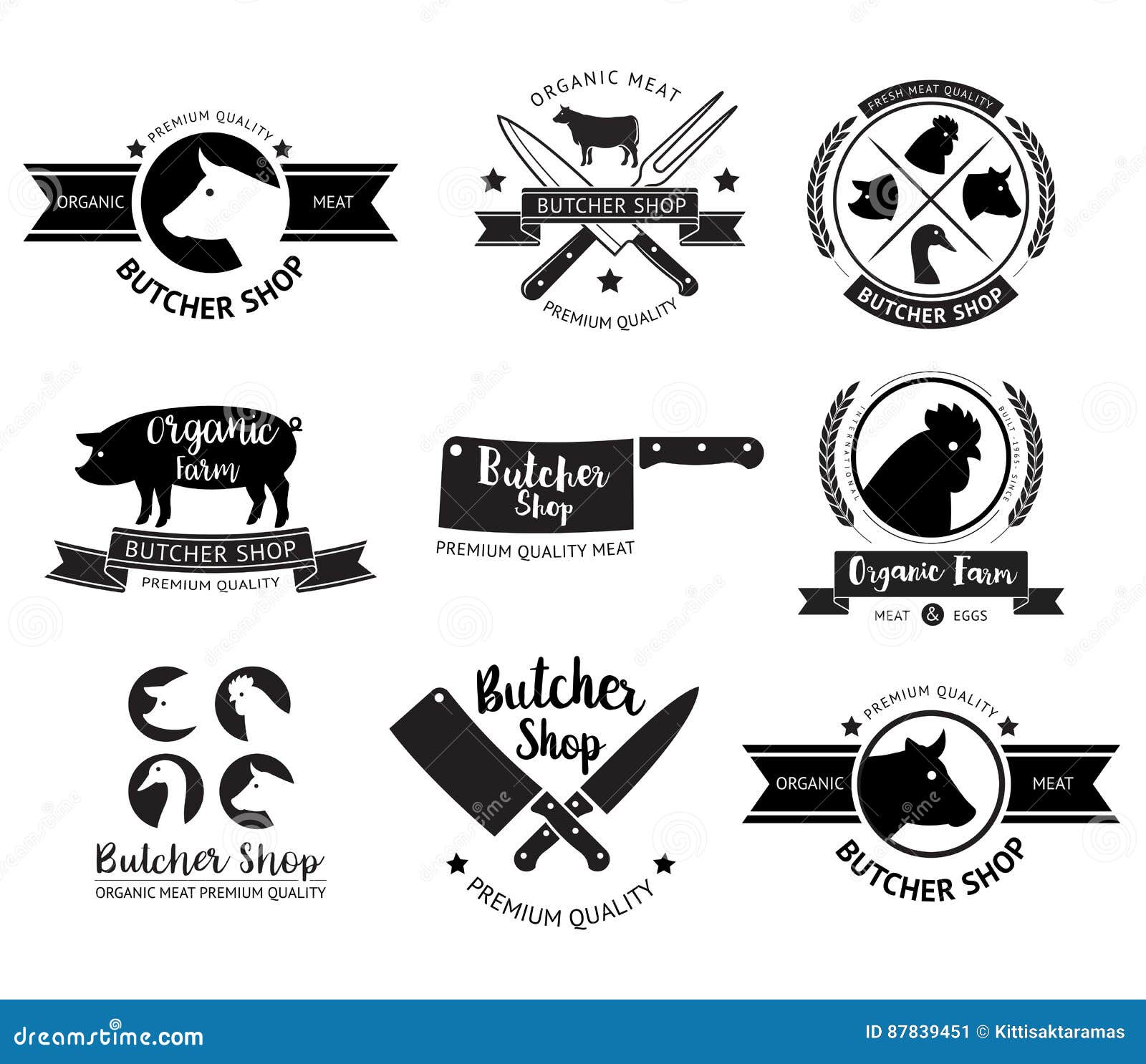 Butcher Shop Logo and Label. Vector Stock Vector Illustration of beef