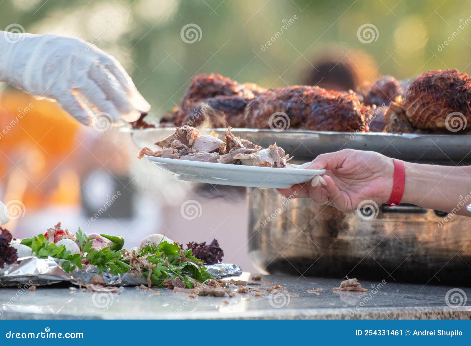Butchering Baked Meat in a Restaurant. Stock Image Image of cuisine