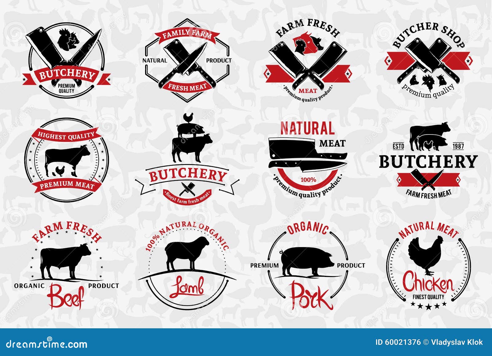 butchery logos, labels, and  s. farm animals silhou
