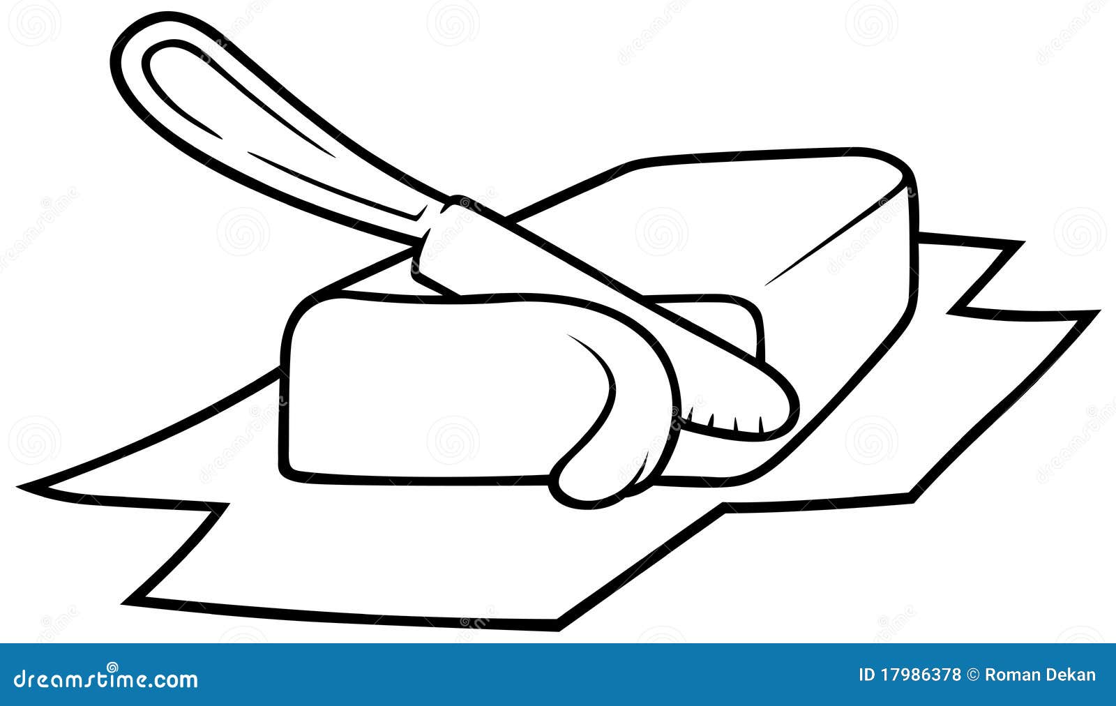 Knife Cutting Butter, Black and White Cartoon illustration, Vector.