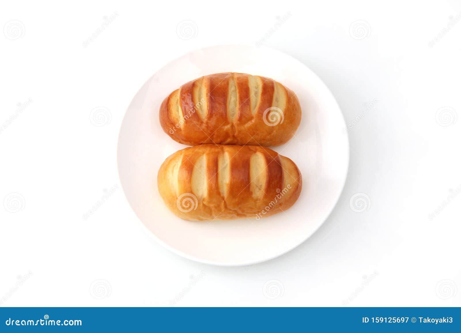 Butter Bread Roll on Plate on White Background Stock Image Image of