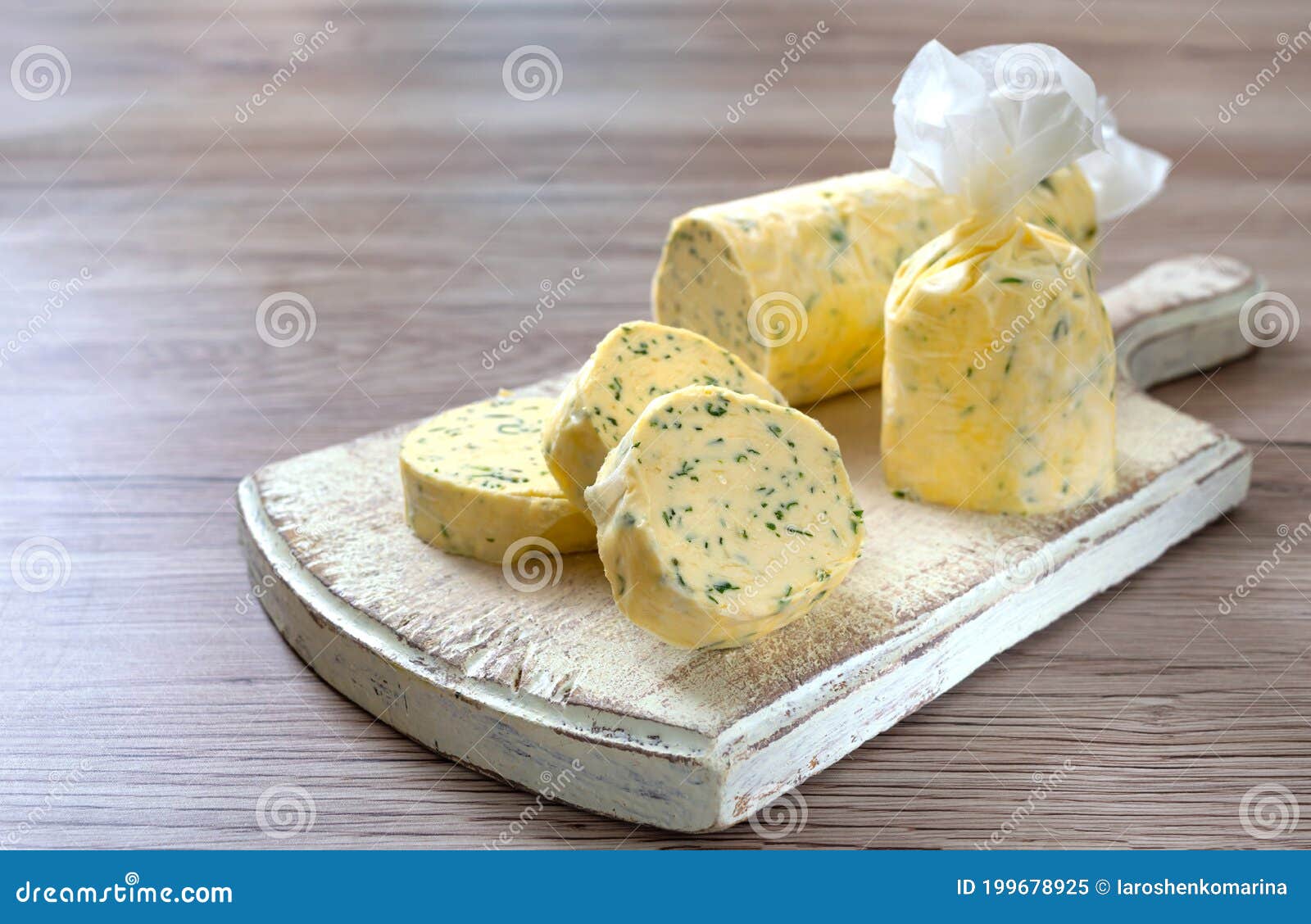 Butter with Dill, Parsley in the Form of a Roll, Chunks for Easy Use