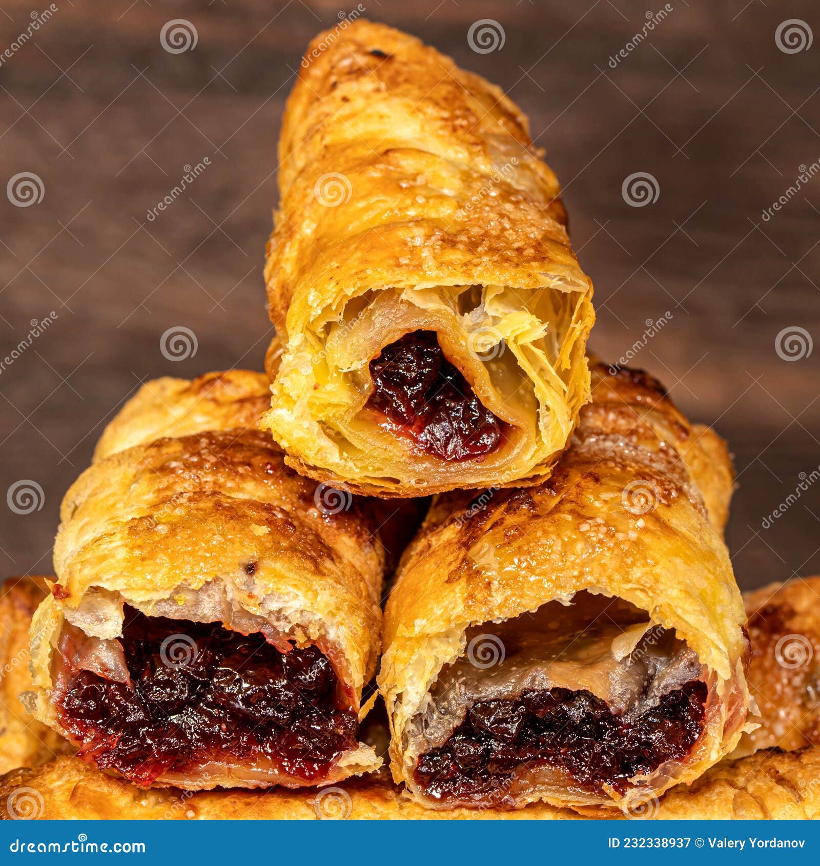 Butter Puff Pastry Filled with Plum Jam Close Up Stock Image Image of