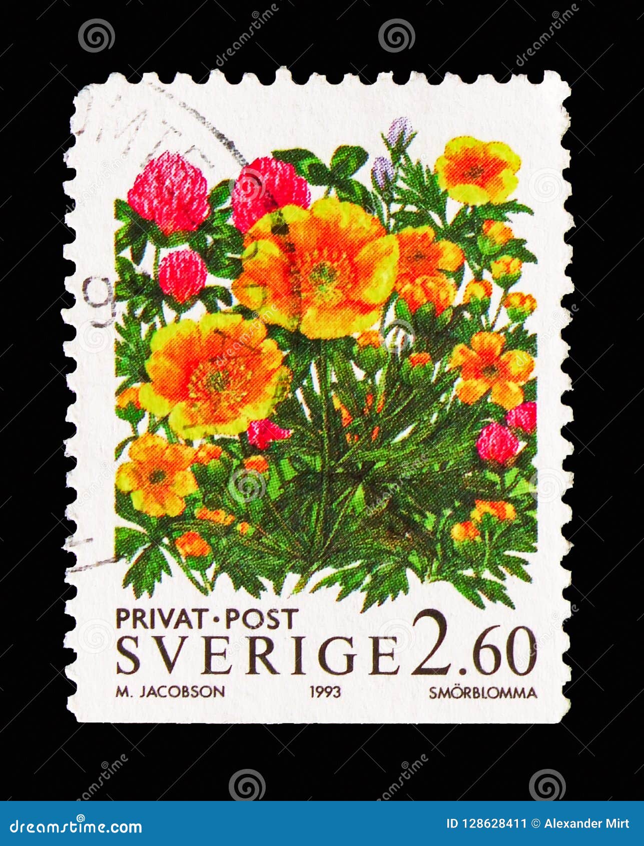 buttercups-rebate-stamps-flowers-serie-circa-1993-editorial-photo