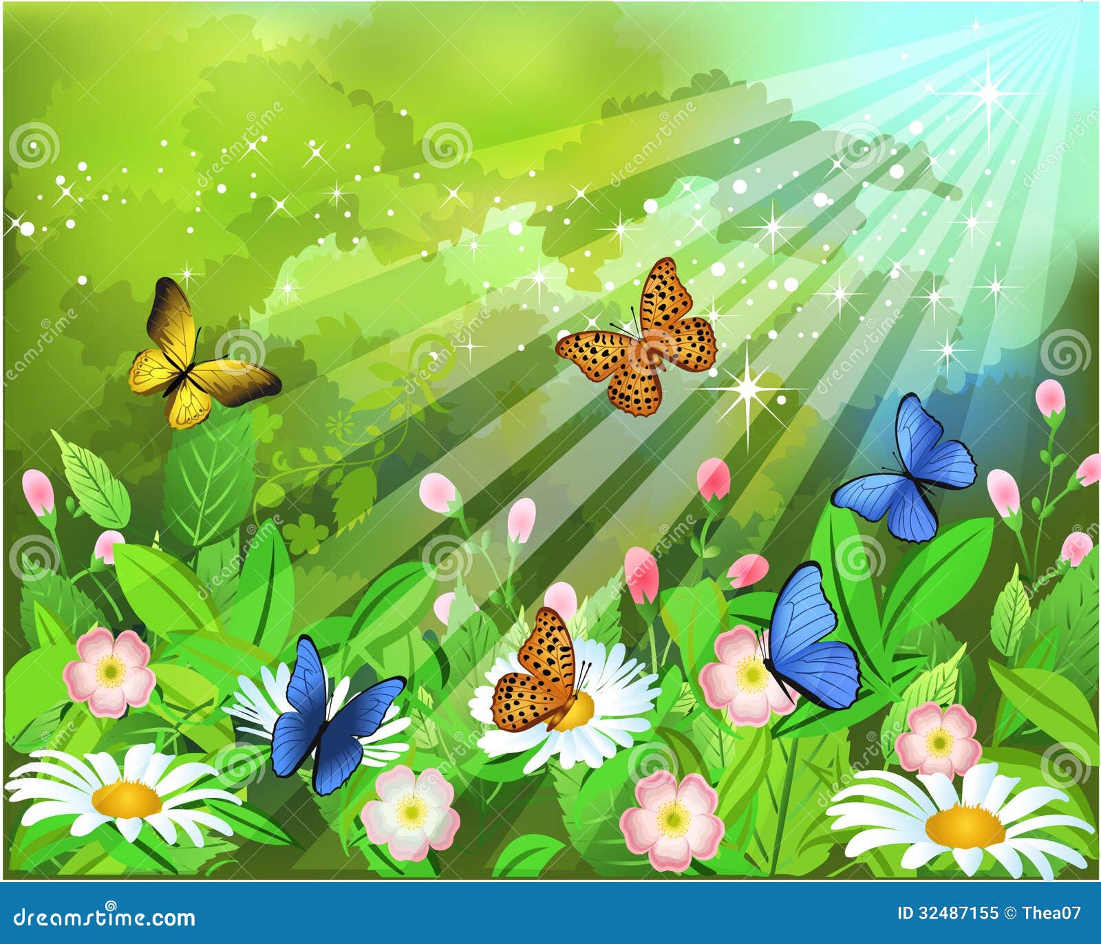 Butterflies on the flowers stock vector. Image of colorful 32487155