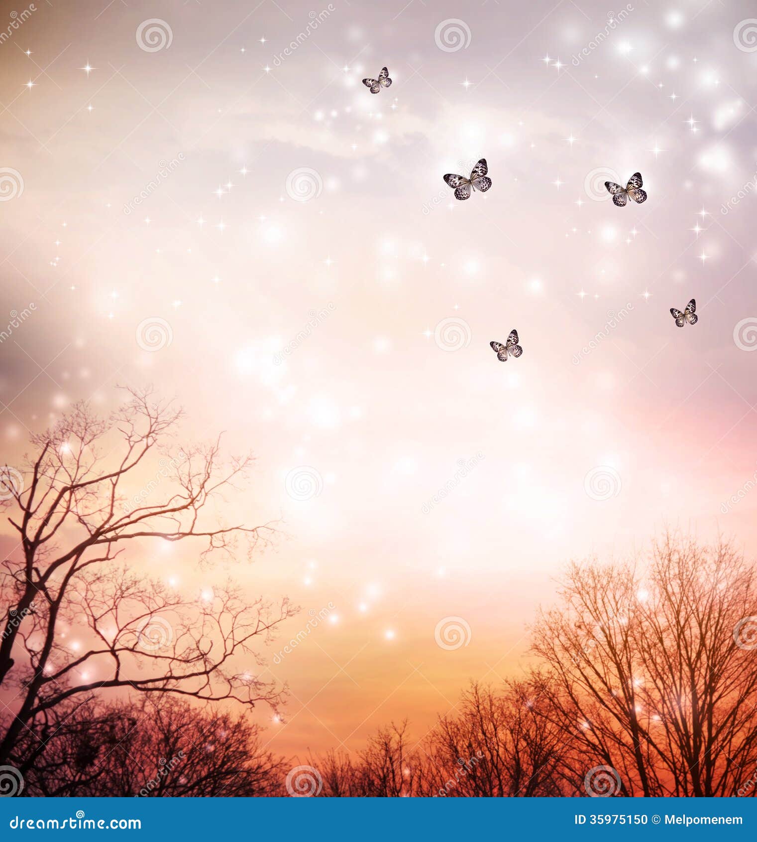 Butterflies on Red Trees Background Stock Photo Image of scenery