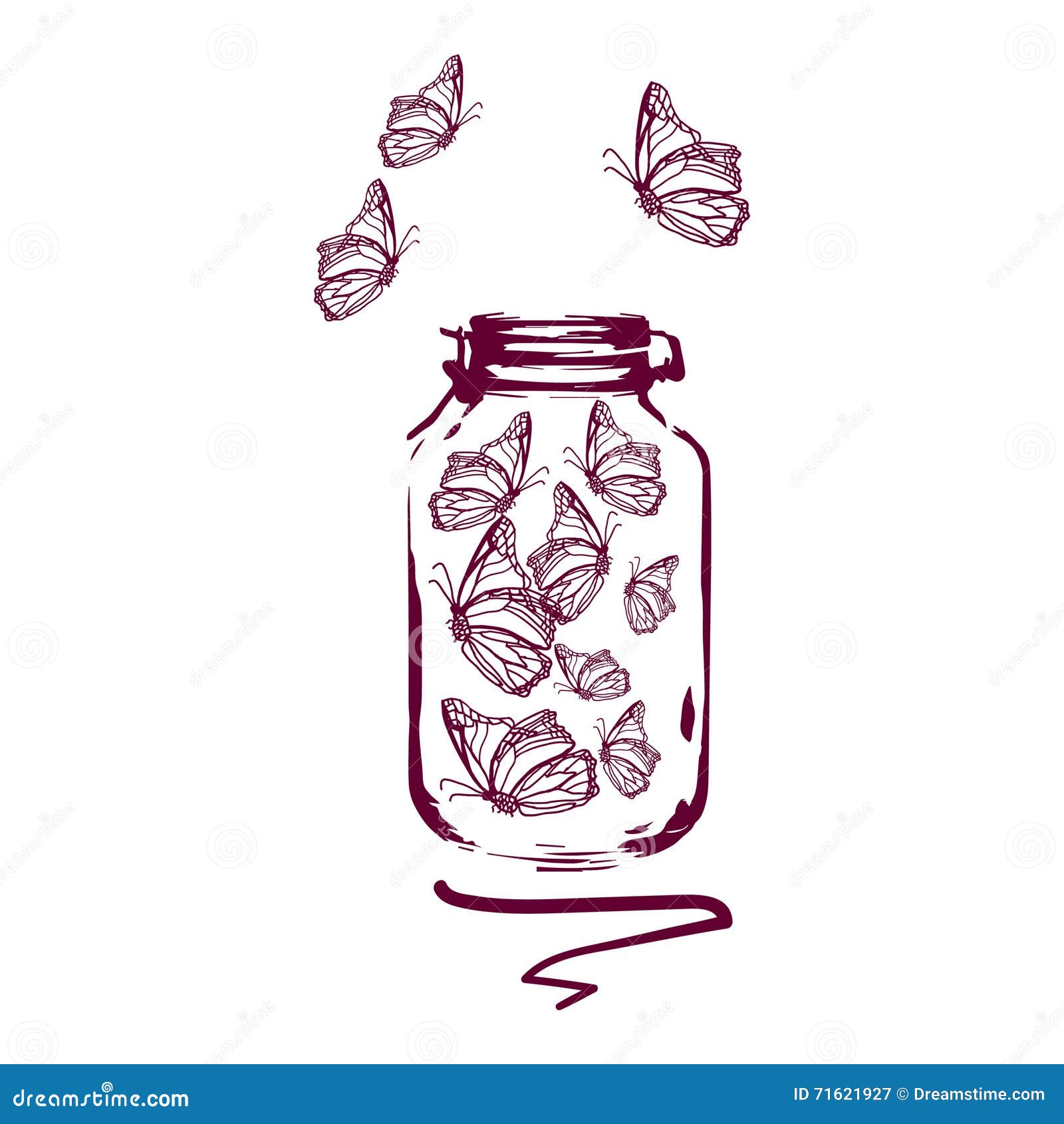 Butterflies in a Transparent Container.Sketch Style. Stock Vector