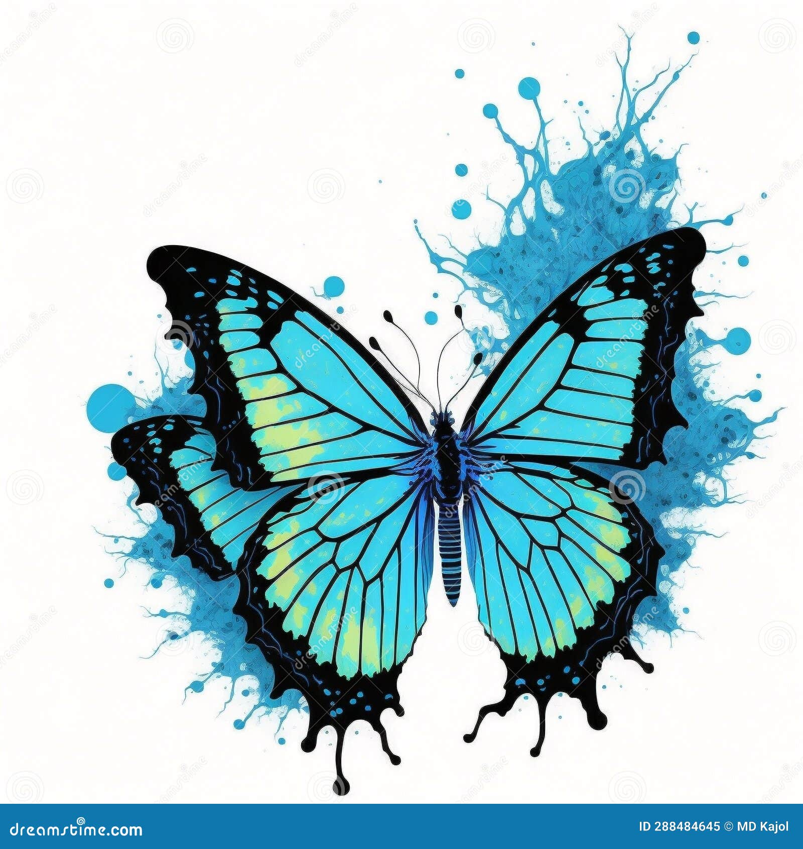 Butterfly Artistic Blue and Black Combination Isolated White Background
