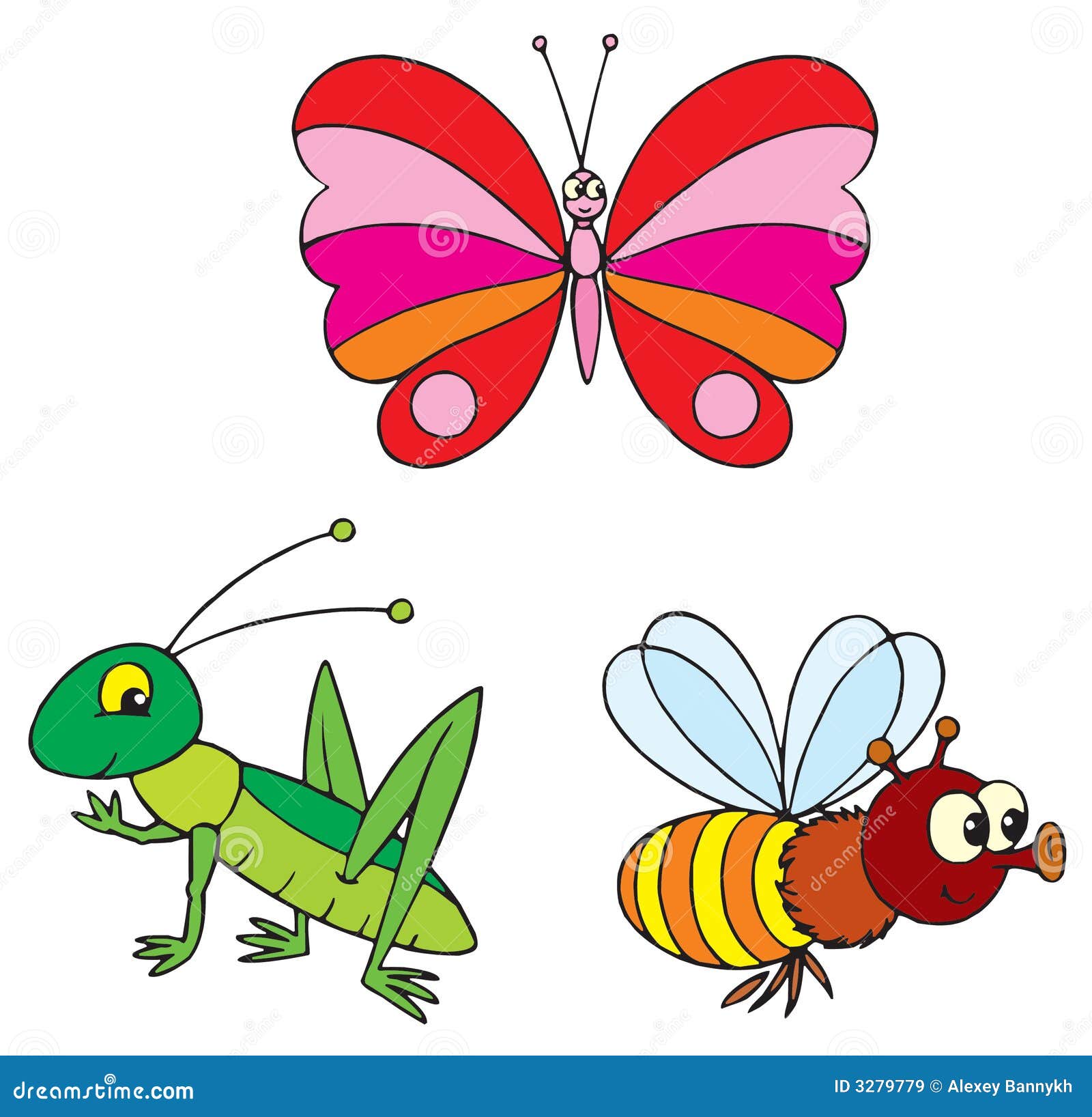 Butterfly, Bee And Grasshopper Stock Vector - Image: 3279779