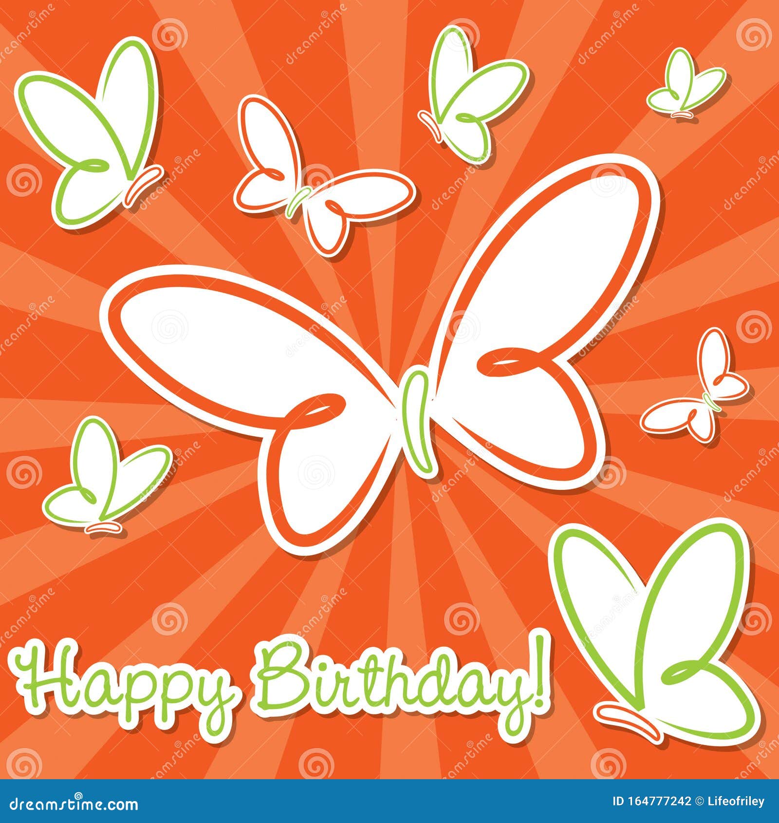 Happy Birthday Butterfly Card Stock Vector Illustration of green, burst 164777242