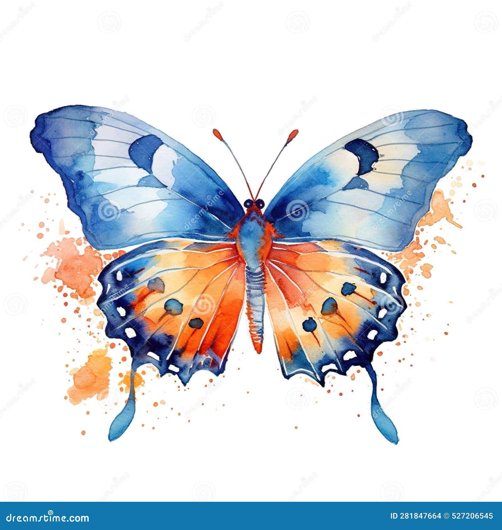 A Butterfly with Blue and Orange Spots is Shown.ai Generative Stock Illustration Illustration