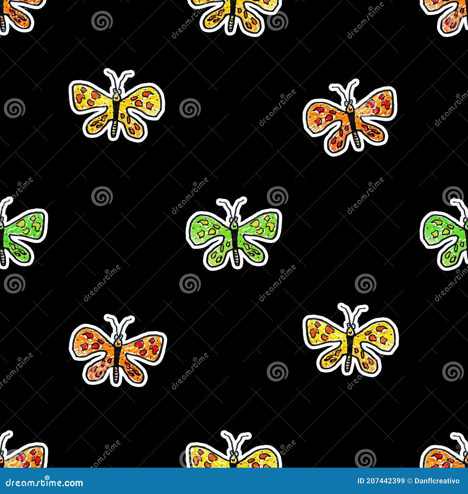 Butterfly Cartoon Drawing Motif Seamless Pattern Stock Illustration -  Illustration of vibrant, kids: 207442399