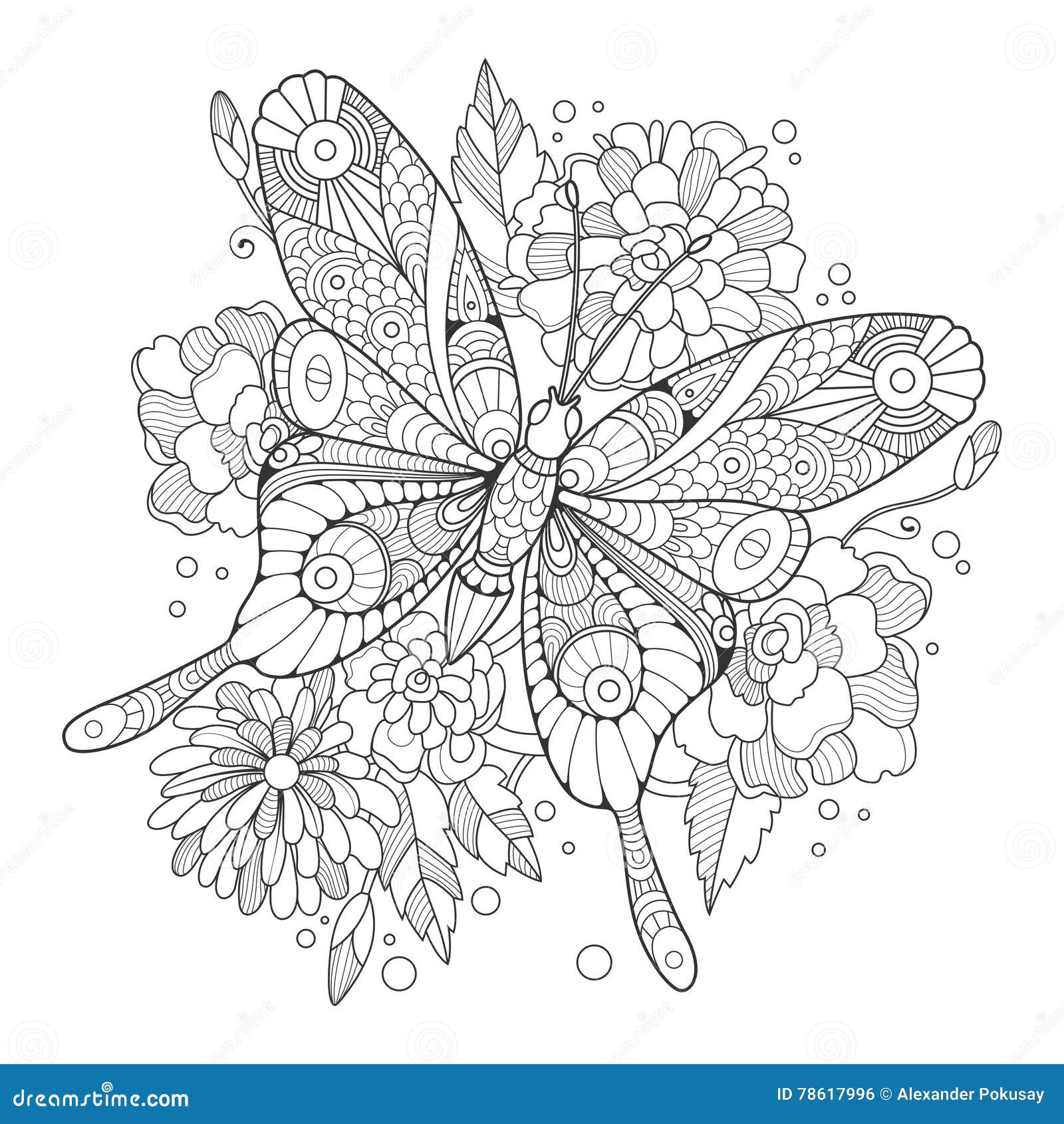 Black Line Butterfly For Tattoo, Coloring Book Vector Illustration