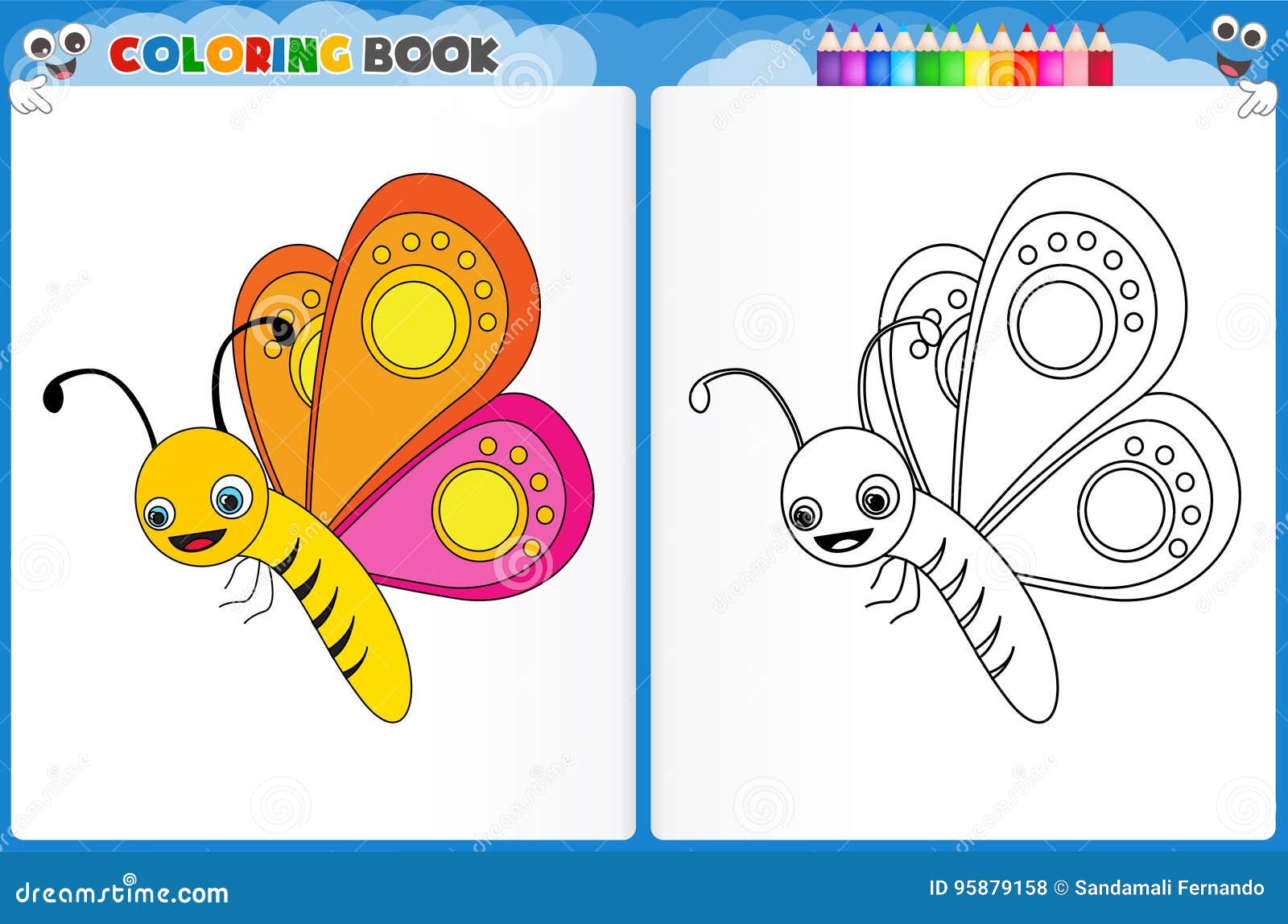 Butterfly coloring page stock illustration. Illustration of homework