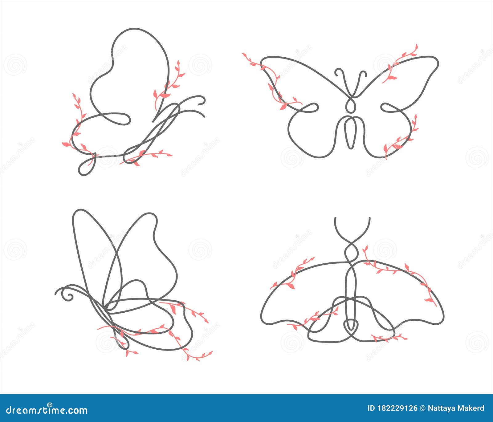 Download Butterfly Continuous Line Drawing Elements Set And Vine ...
