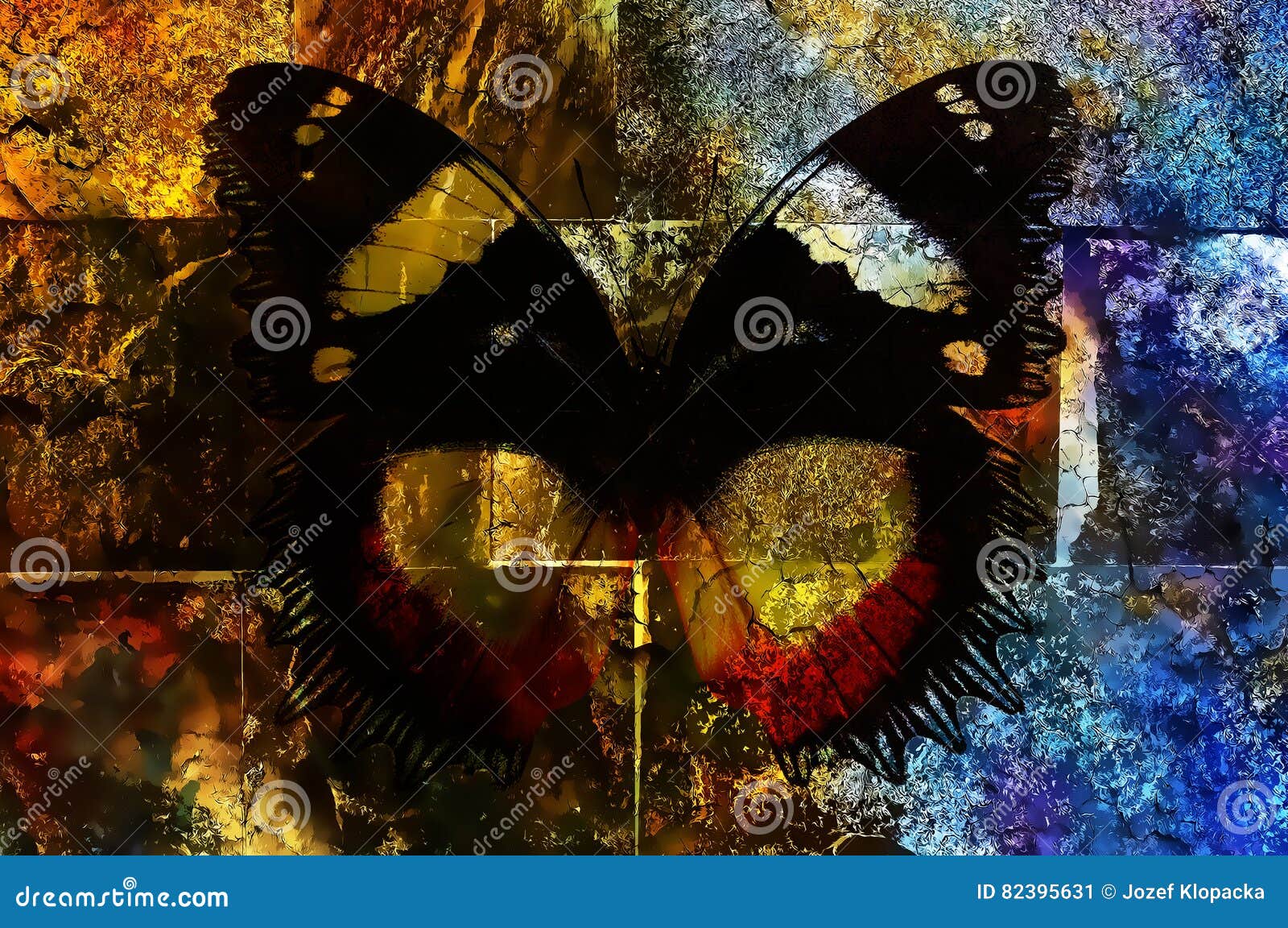 butterfly on crackled wall texture, color crackle background, .