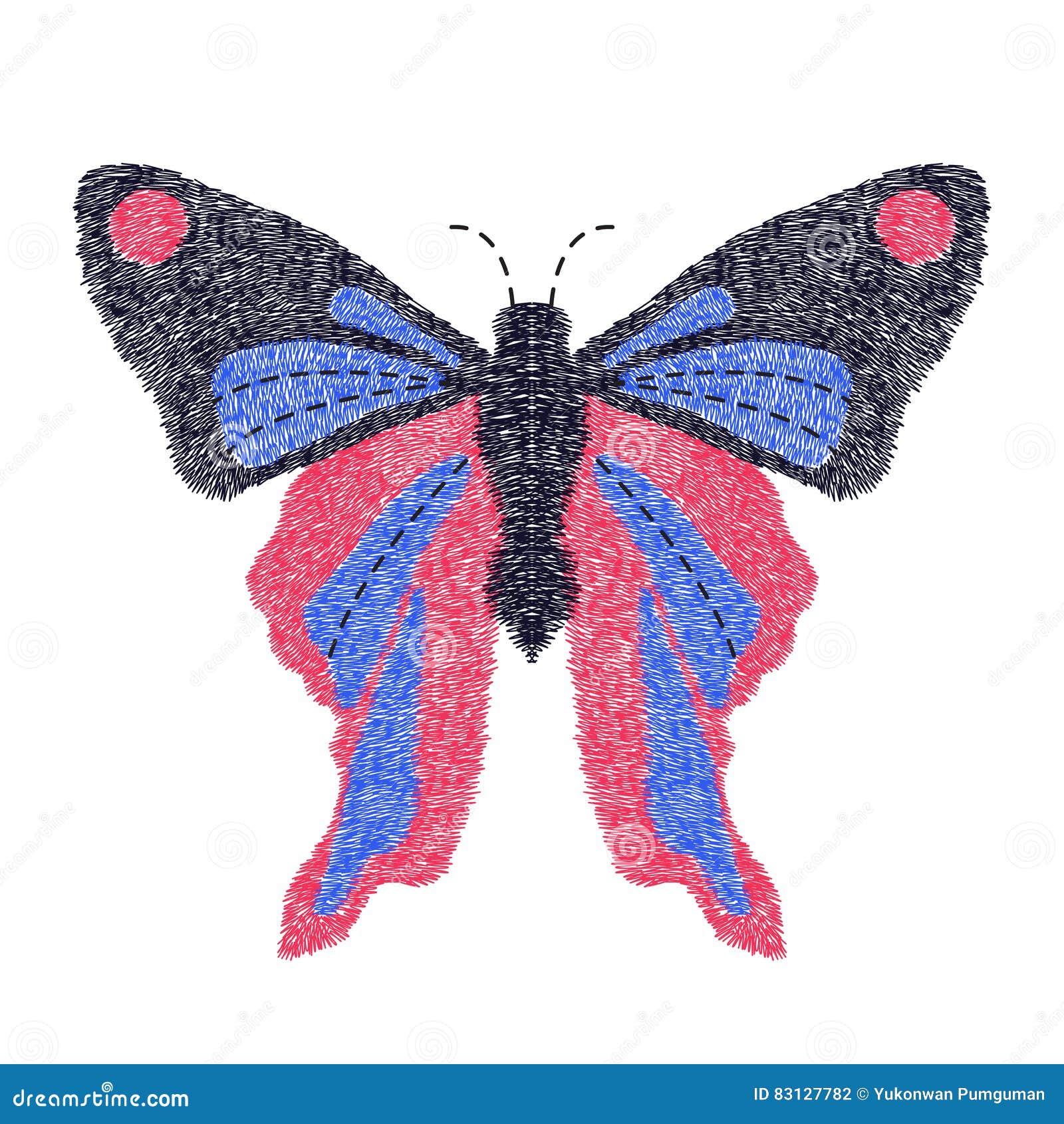 Butterfly Design for Clothing. Embroidery Insect Vector Stock Vector