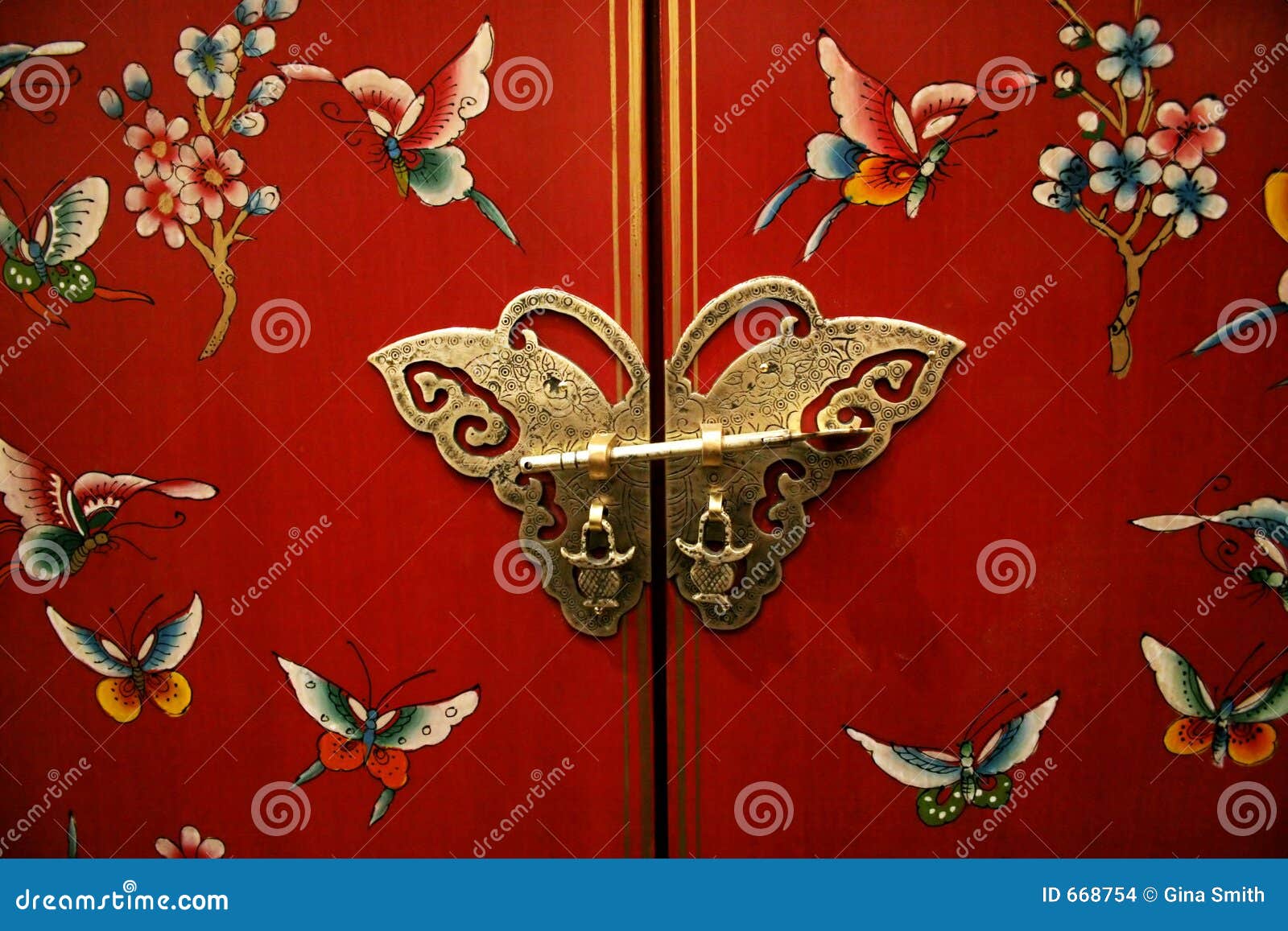 Butterfly Door On Chinese-style Furniture Stock Photo 