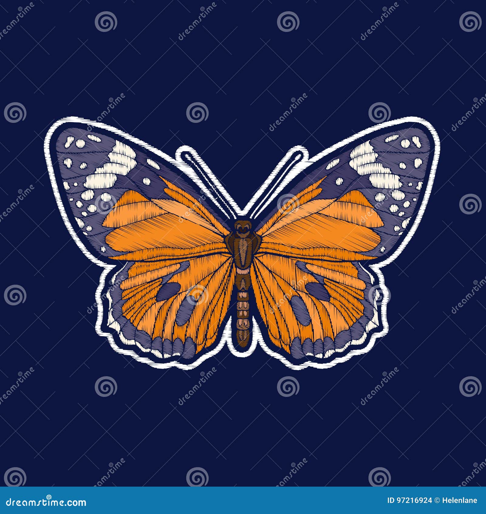 Butterfly. Embroidery. Fachion Patch Badges Vector Illustration