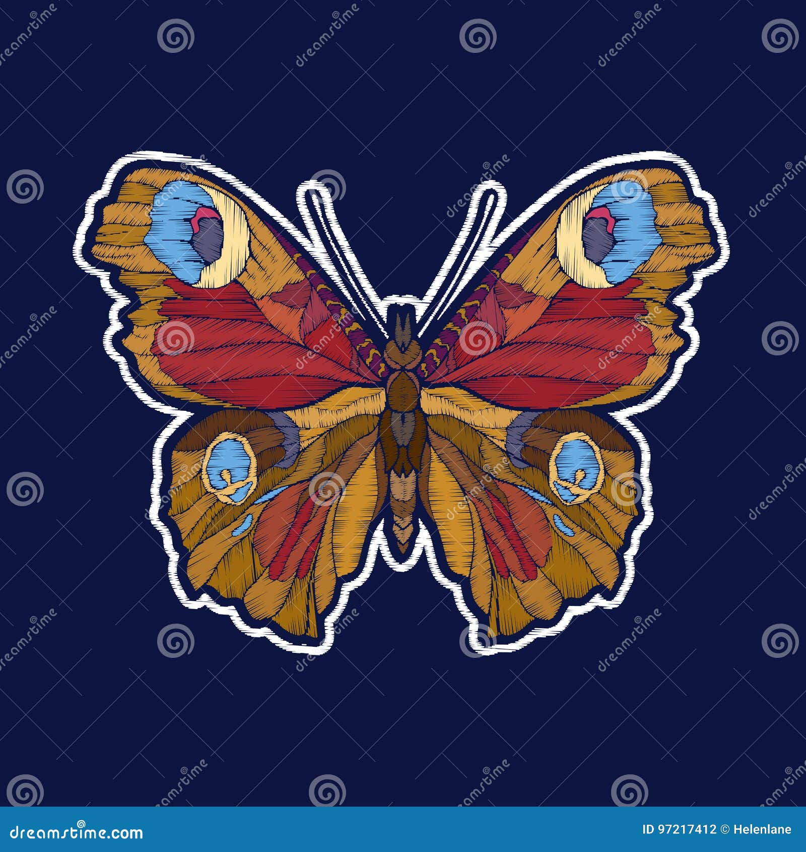 Butterfly. Embroidery. Fachion Patch Badges Vector Illustration