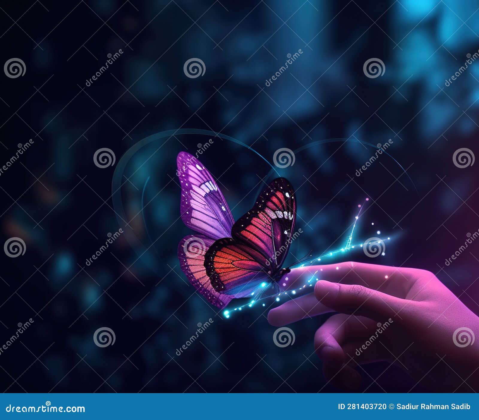butterfly on finger. biosensor technology .