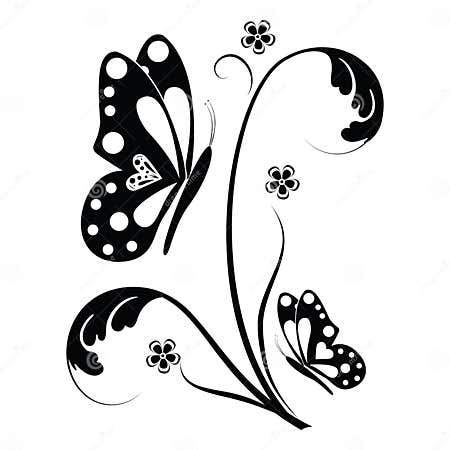 Butterfly and Floral Scrolls Stock Illustration - Illustration of ...