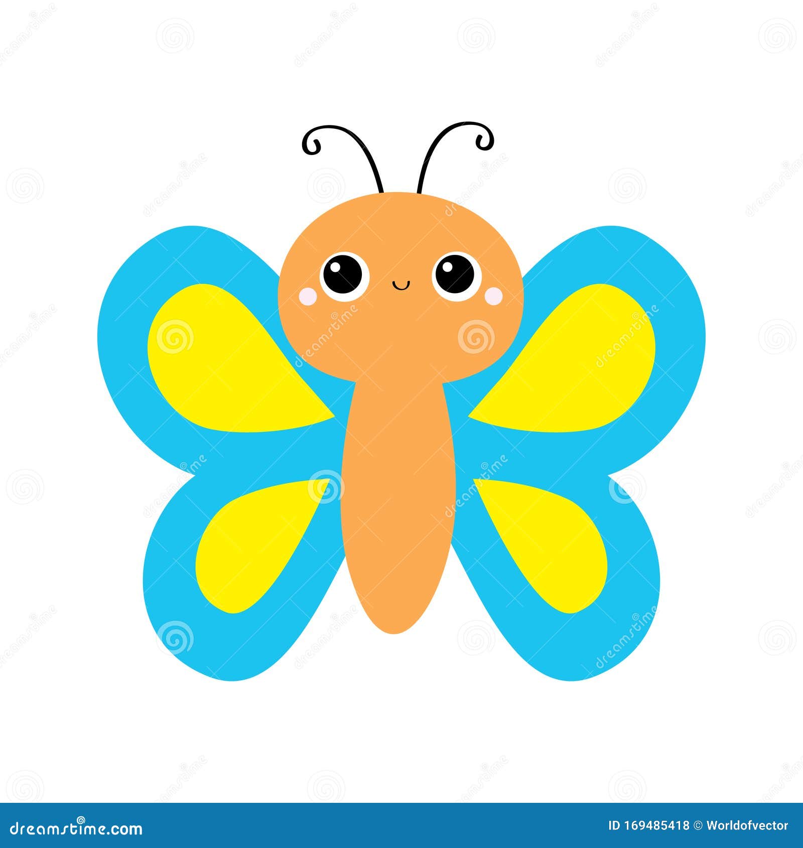 Butterfly Flying Insect Icon. Blue Yellow Color. Cute Cartoon Kawaii Funny  Animal Character. Smiling Face. Baby Kids Collection Stock Vector -  Illustration of cute, eyes: 169485418