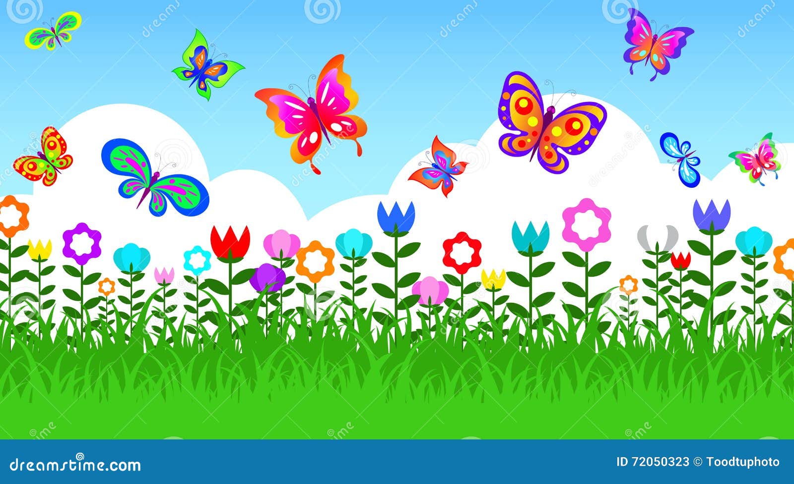 Butterfly In Garden Cartoon Vector 72050323