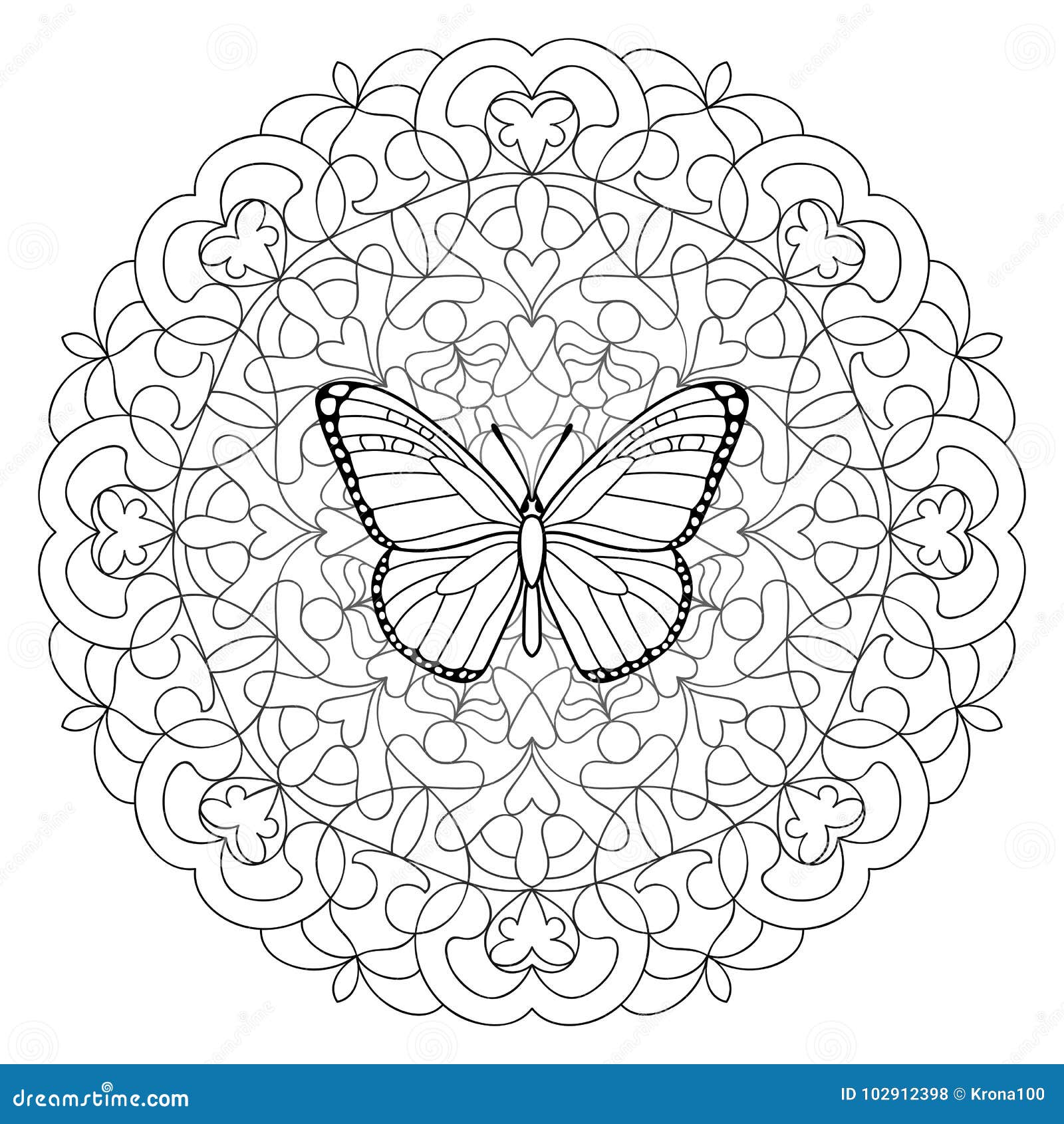 butterfly mandala coloring page stock vector