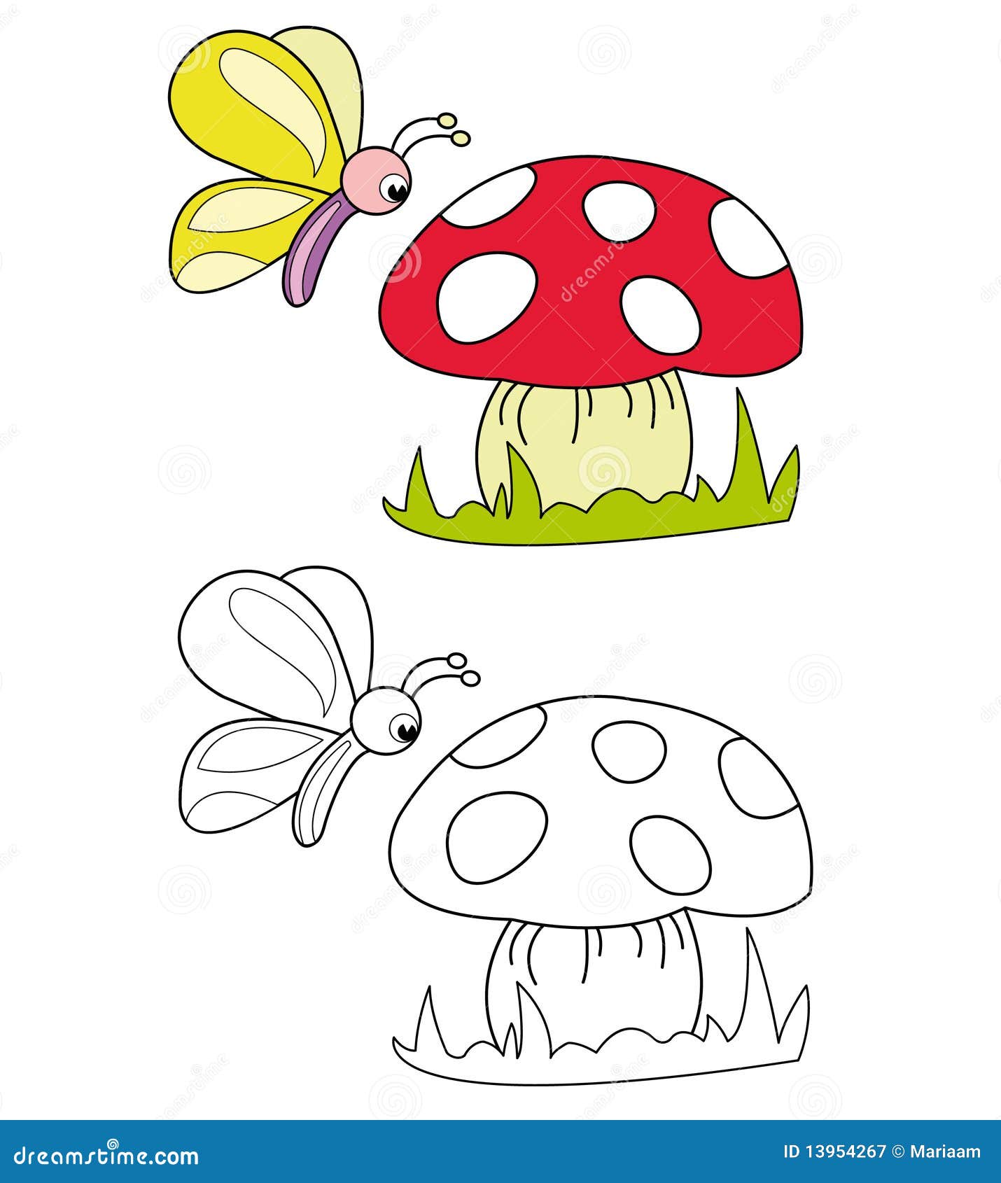Butterfly and mushroom stock illustration. Illustration of cartoon 13954267