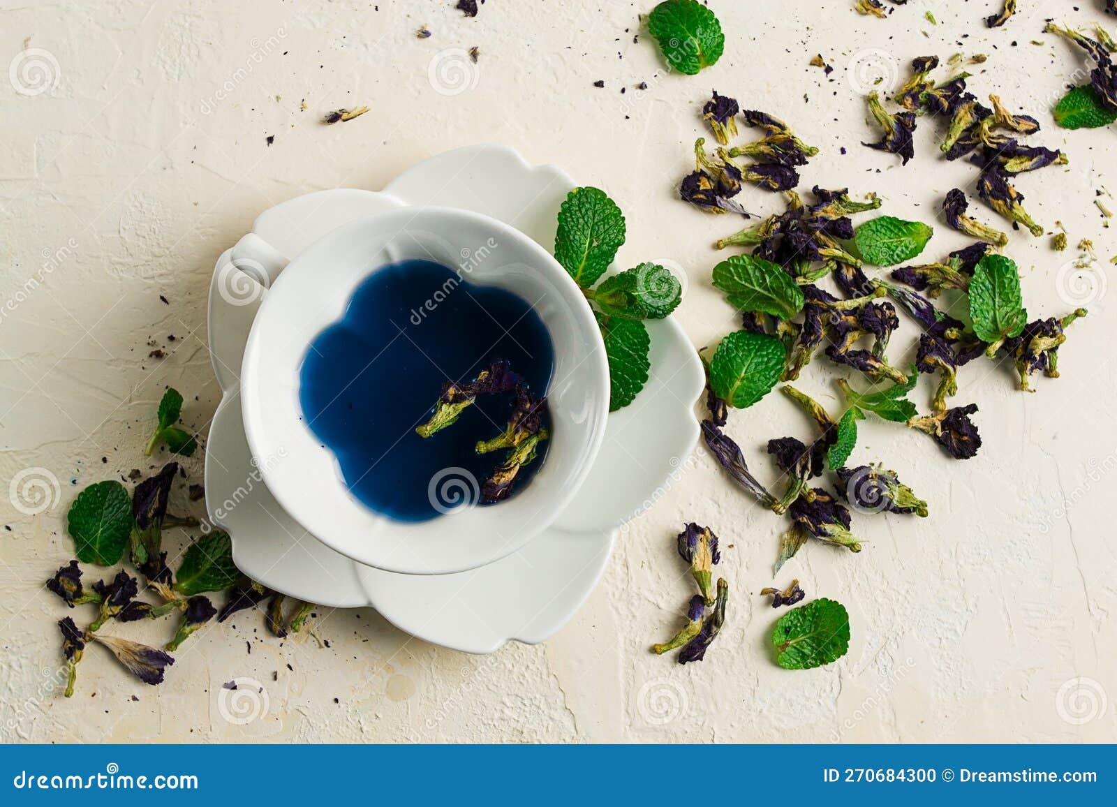 Butterfly Pea Tea. Cup of Thai Tea, Drink, Breakfast, Anchan, Stock