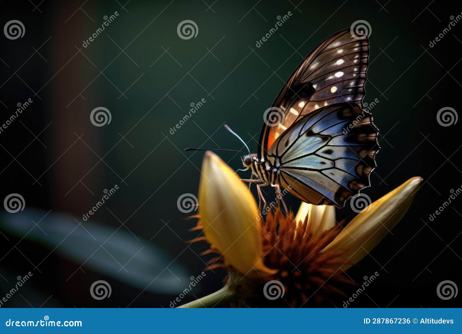 Butterfly Resting on a Flower after Leaving Chrysalis Stock Photo
