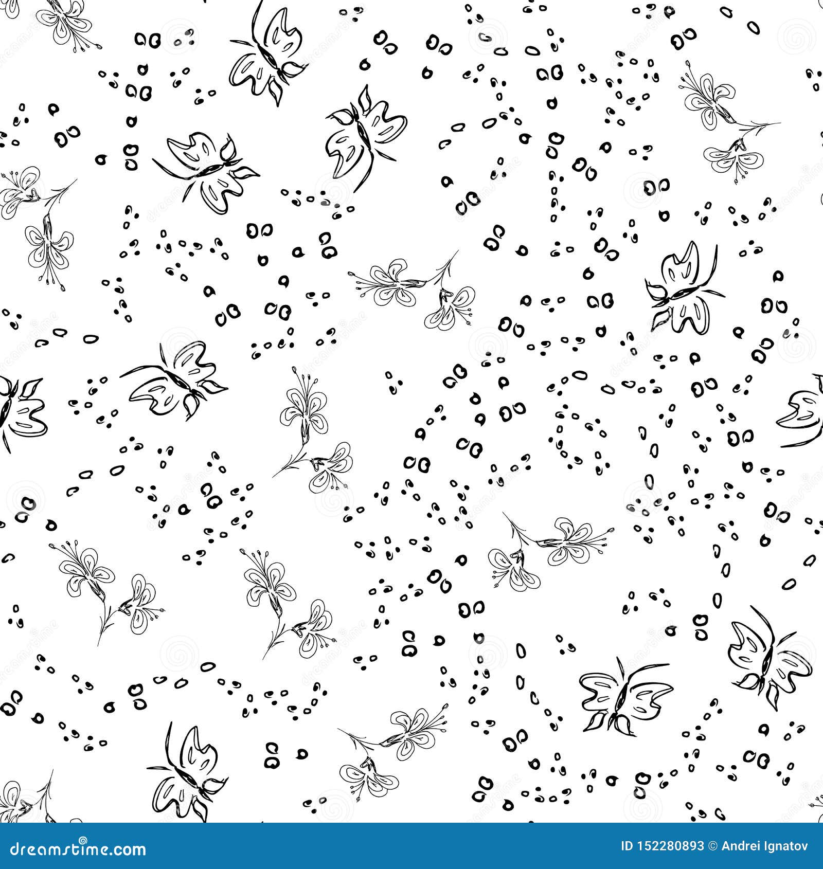 Butterfly Seamless Outline Vector in Line Art Style on White Background.  Line Art Butterfly. Cartoon Animals, Flowers and Dots Stock Illustration -  Illustration of wallpaper, vintage: 152280893