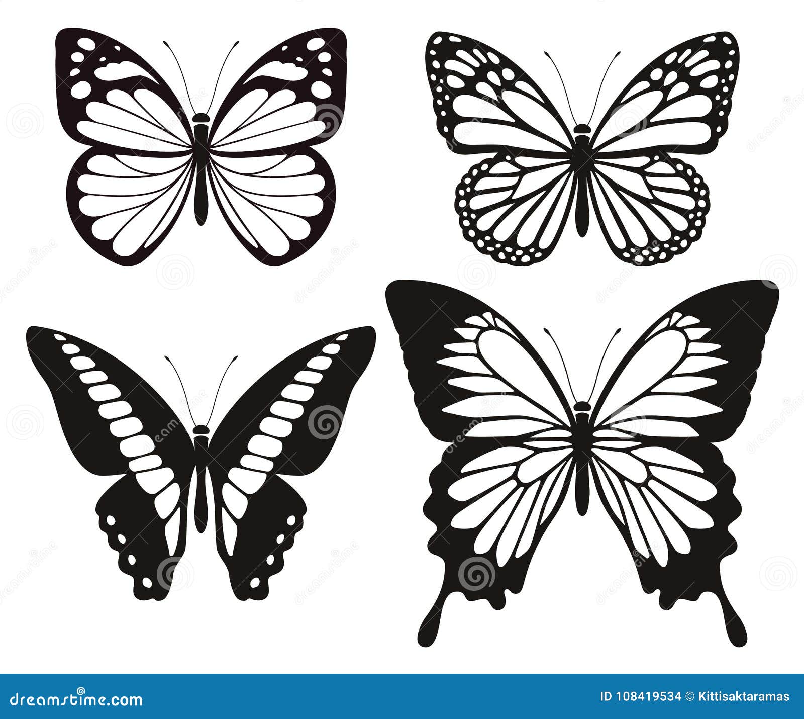 butterfly silhouette icons set.