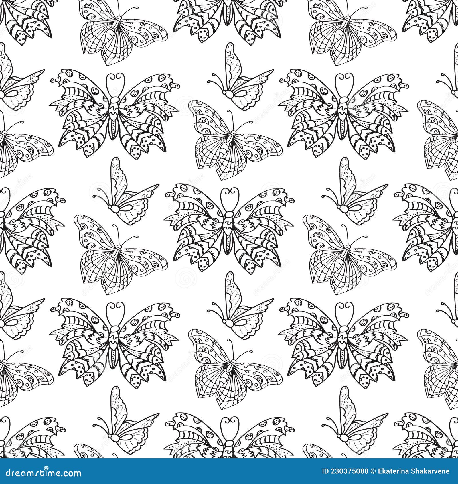 Butterfly Silhouette Seamless Pattern Background, Curly Black Outline ...