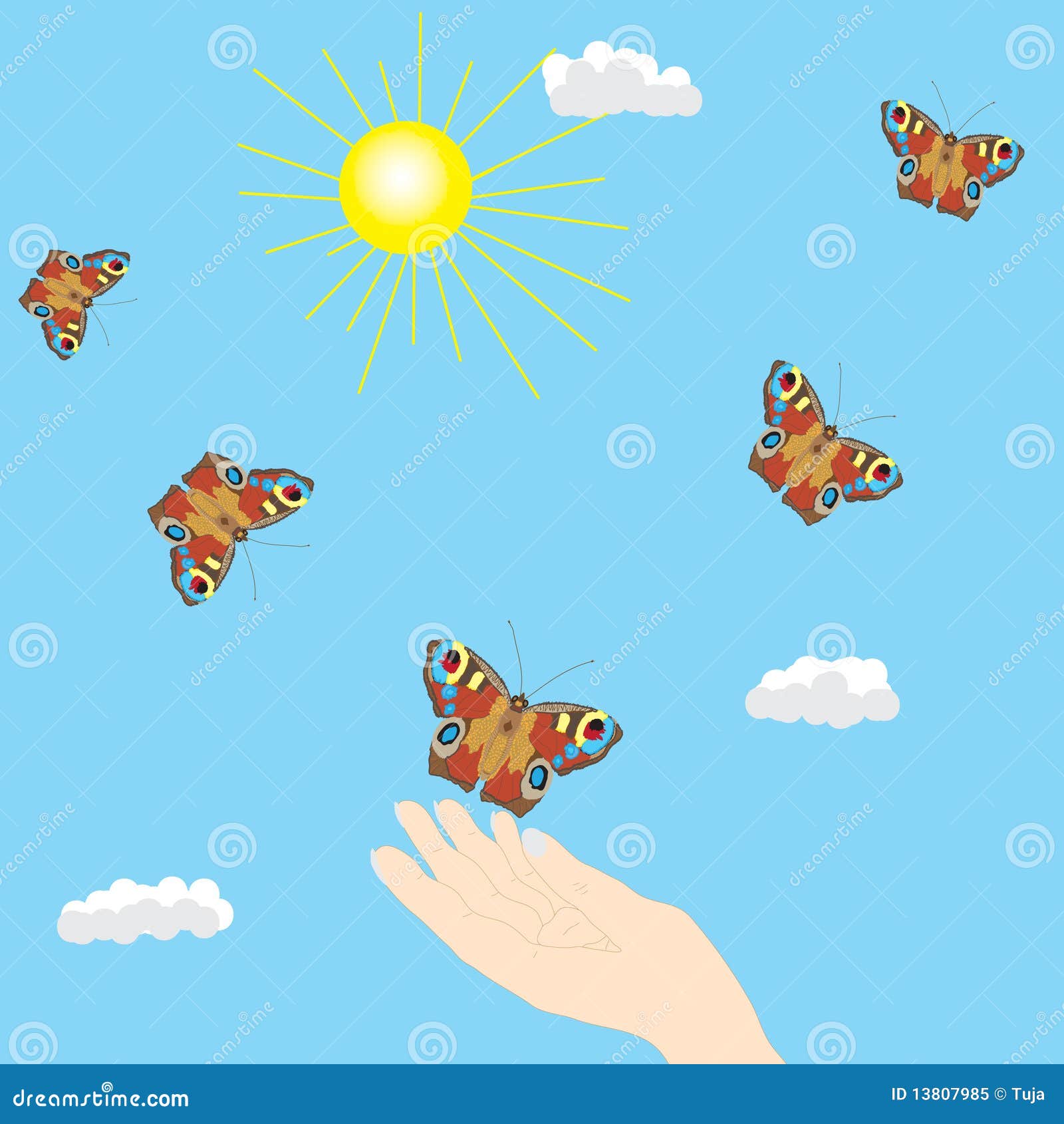 Butterfly In The Sky And Hand Stock Vector Illustration of
