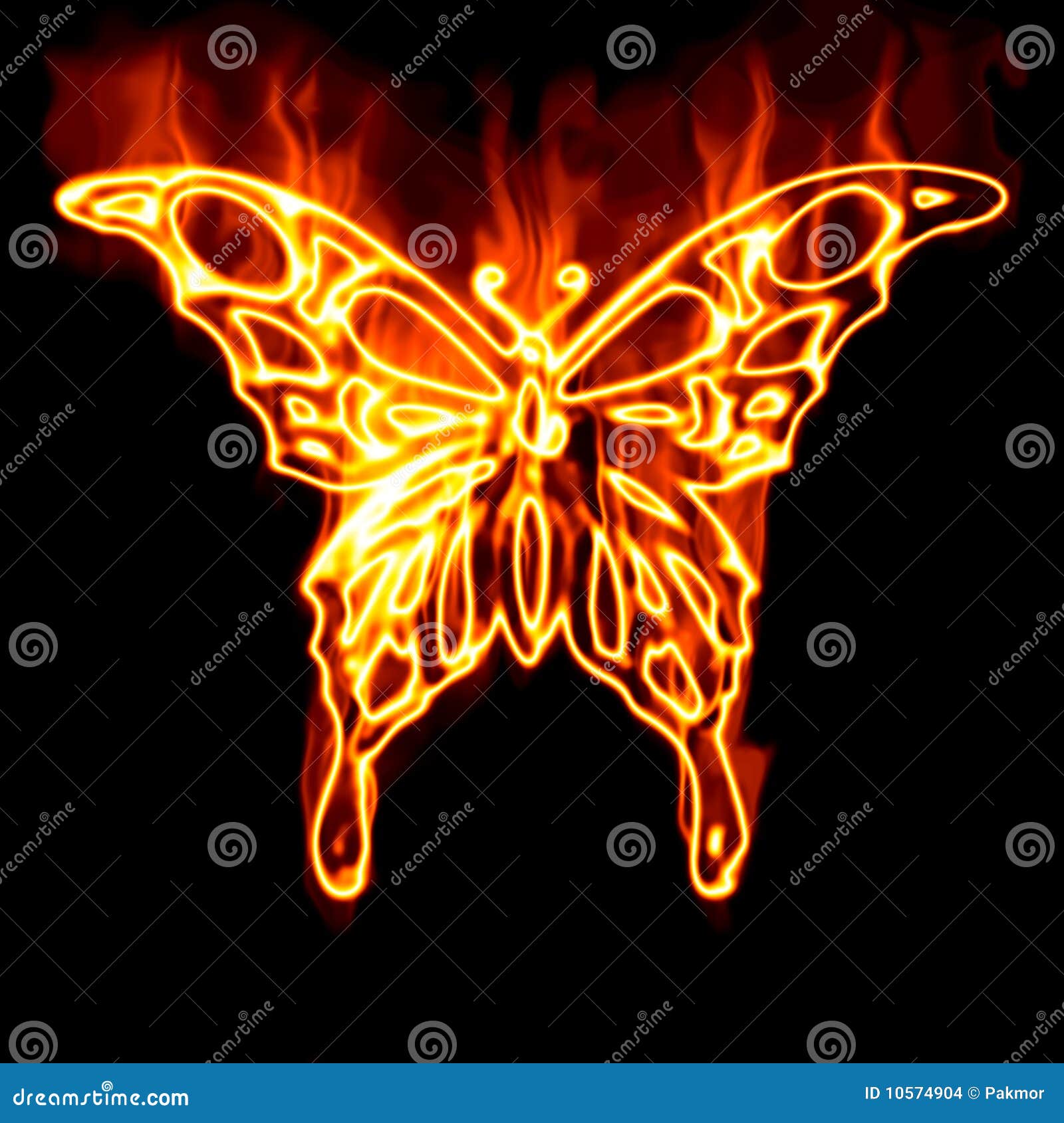 Butterfly surrounded by fire on a black background