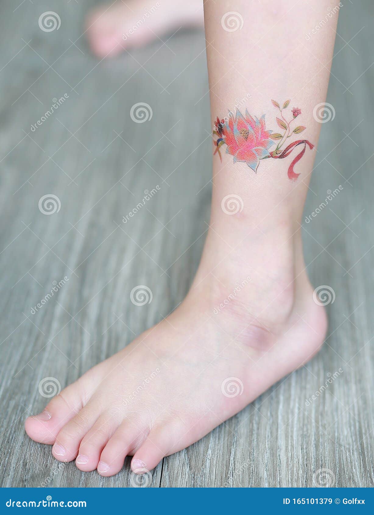 butterfly with flowers tattoos on leg