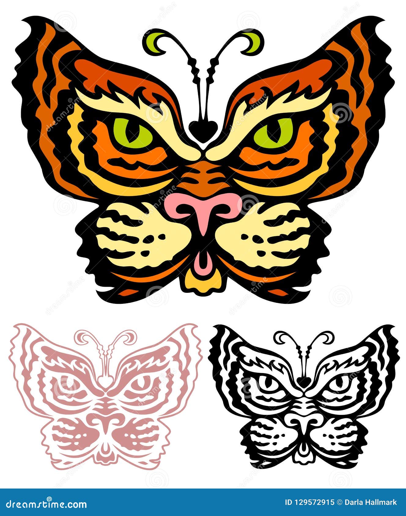 Tattoo Tiger and Butterfly Face Stock Vector - Illustration of design,  insect: 129572915