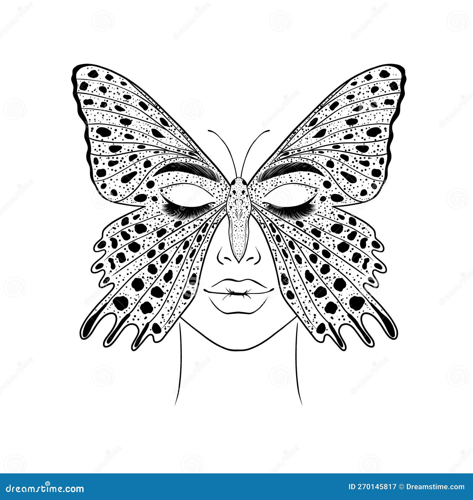 Butterfly and woman face stock vector. Illustration of closed - 270145817