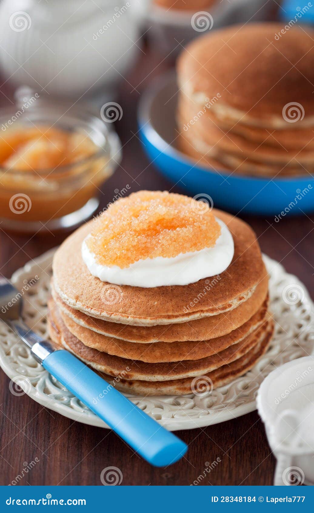 Buttermilk Oat Bran Pancakes Stock Photo Image of heap, caviar 28348184