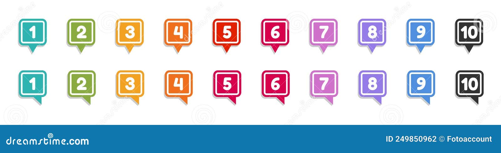 button map pointer set with number bullet point from 1 to 10 -    on white background