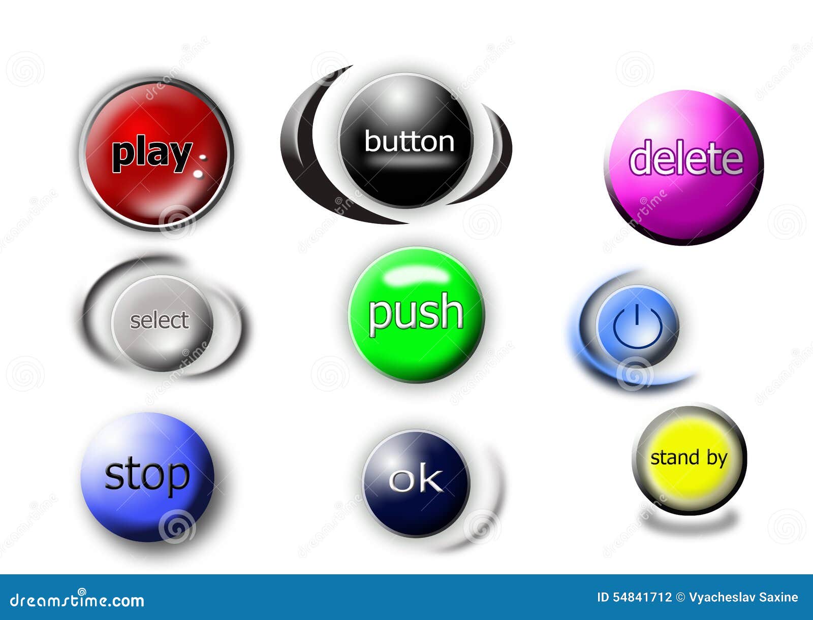 Nine different buttons with names