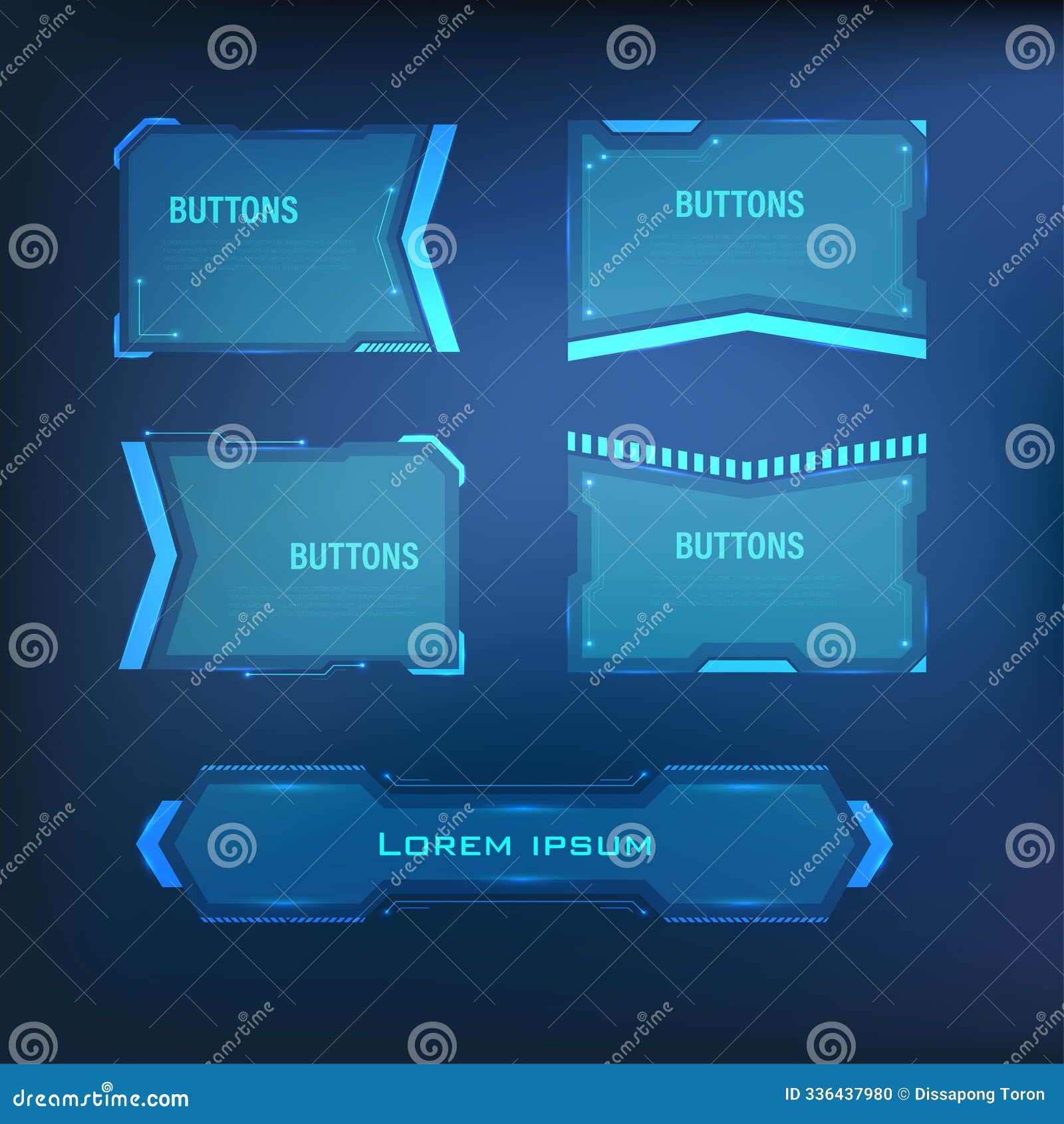 button set techno-futuristic style sci-fi color blue 4