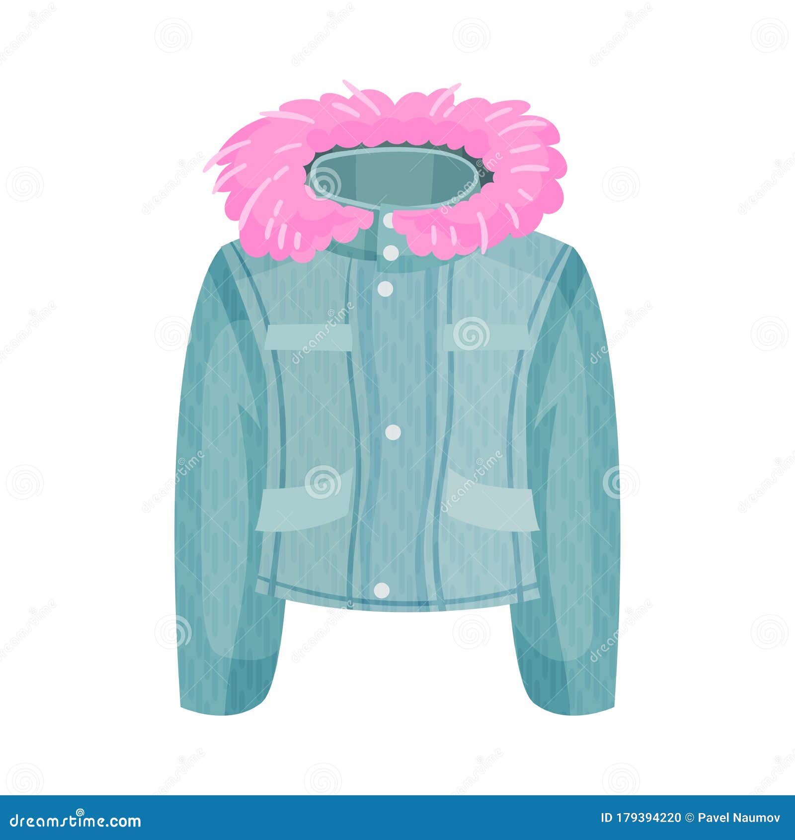 Buttoned Denim Jacket with Furry Hood As Womenswear Vector Illustration ...