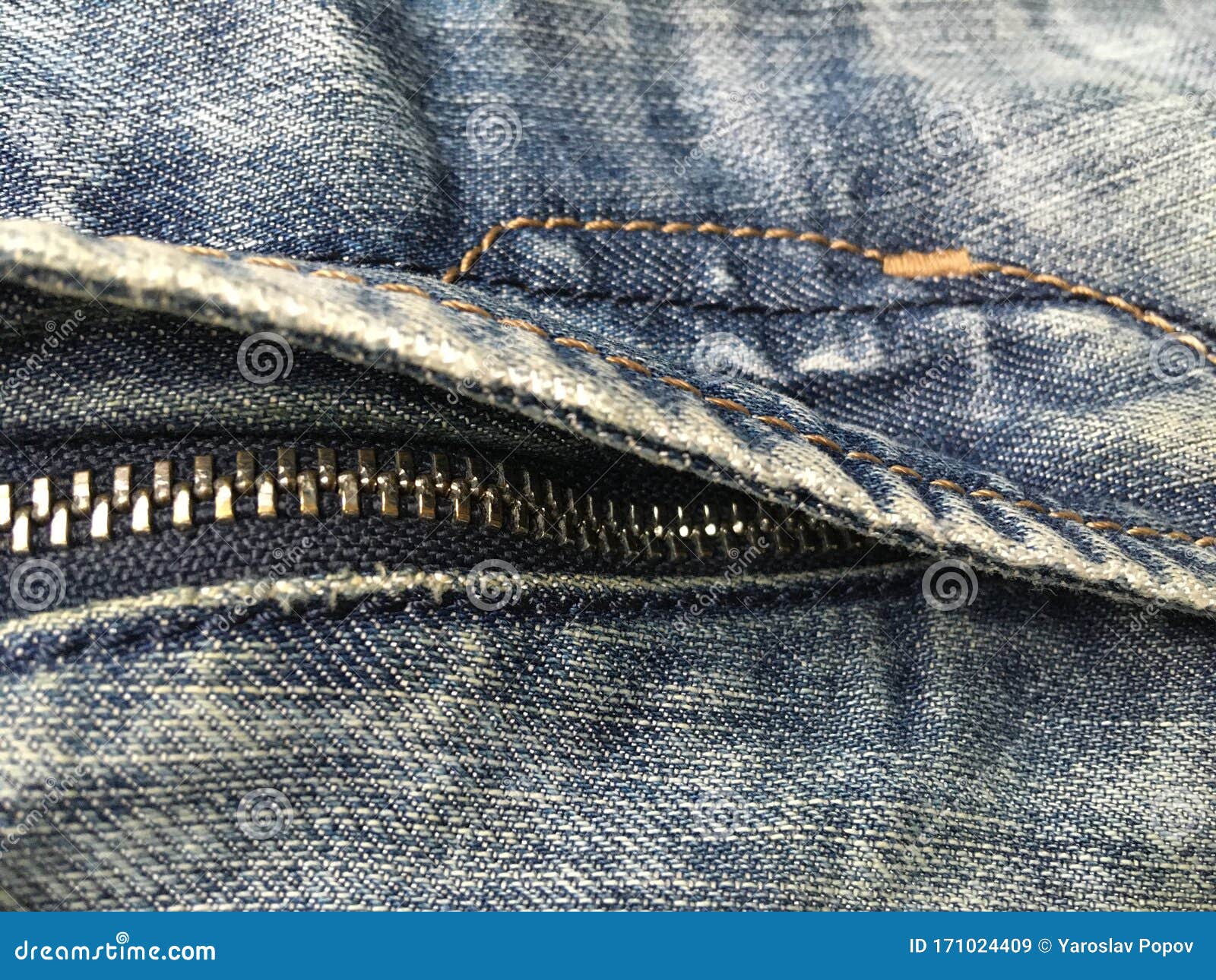 Buttoned Zipper on Blue Boiled Shabby Retro Jeans. Stock Image - Image ...