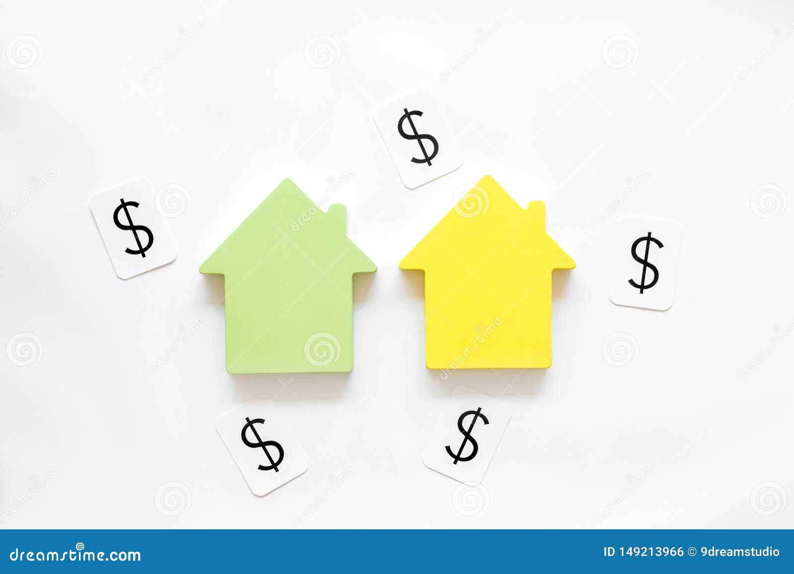 Buy House With House Figure And Dollar Signs On Office Desk White