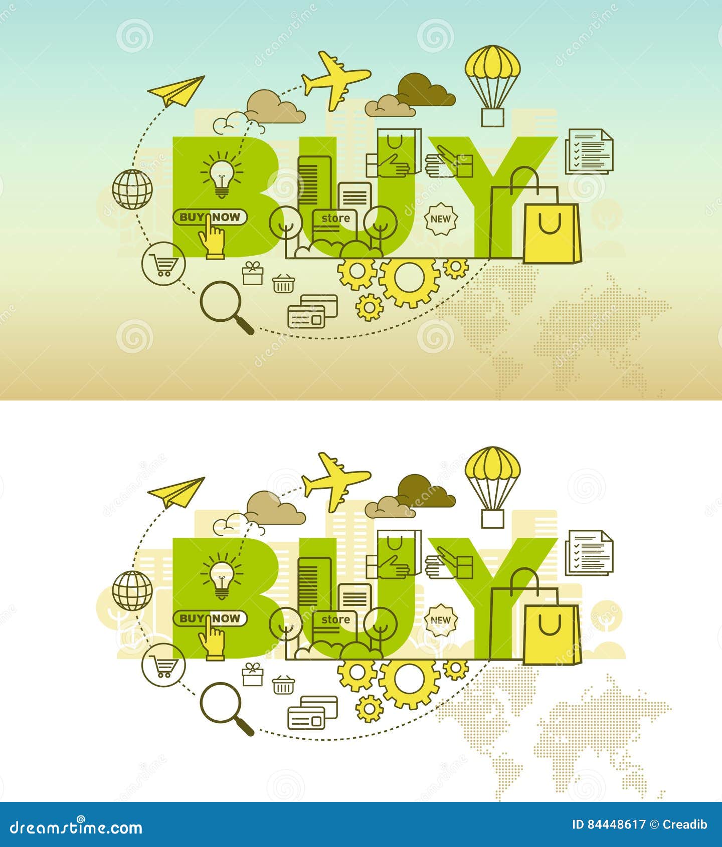 BUY site Banner Concept with Thin Line Flat Design Stock Vector