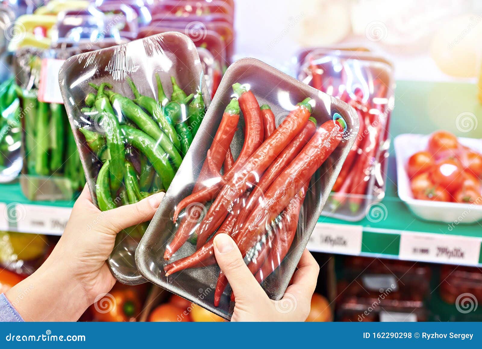 Buyer with Chili Peppers in Store Stock Photo Image of market