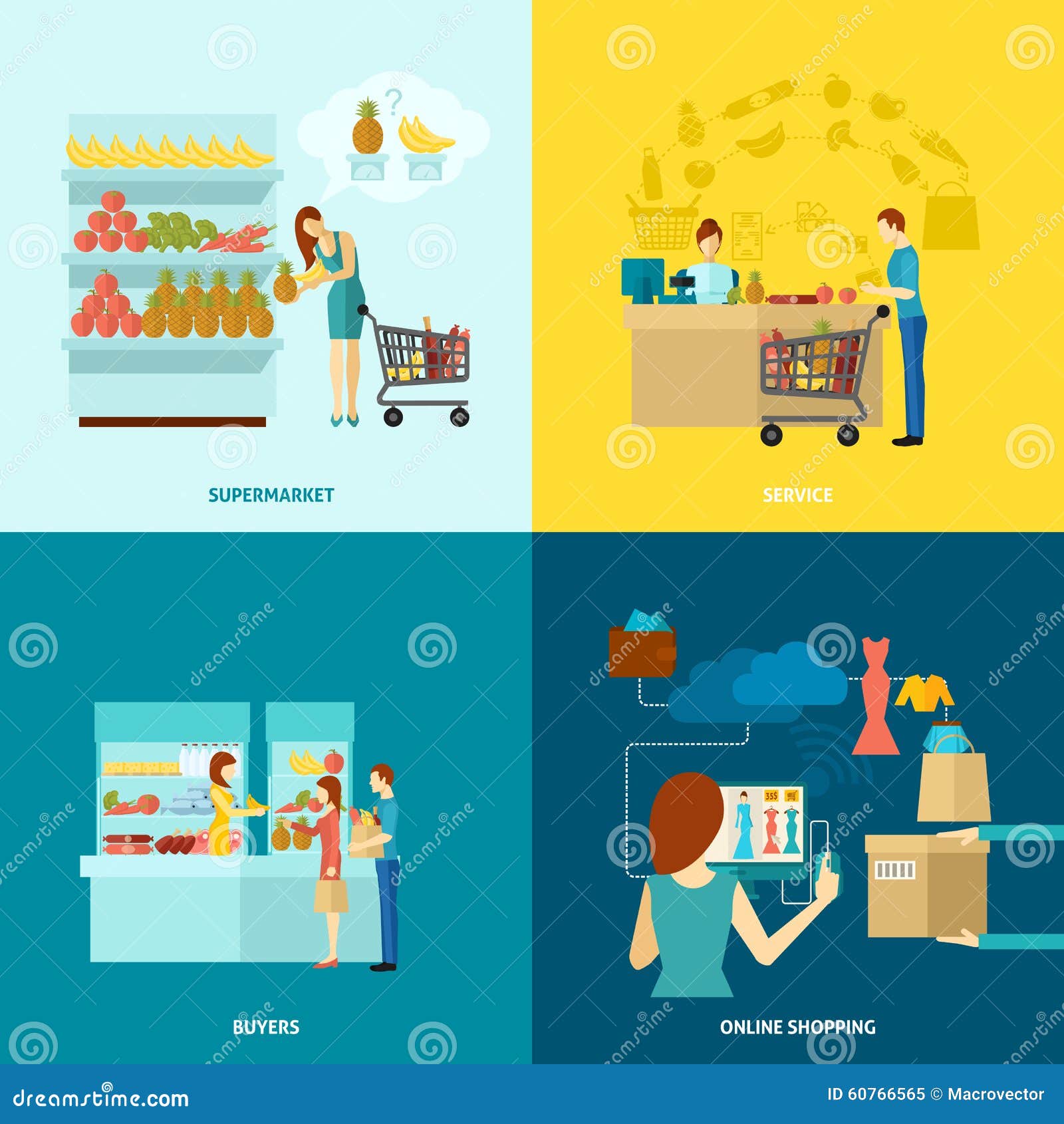 Buyer Flat Icons Set stock vector. Illustration of elements - 60766565